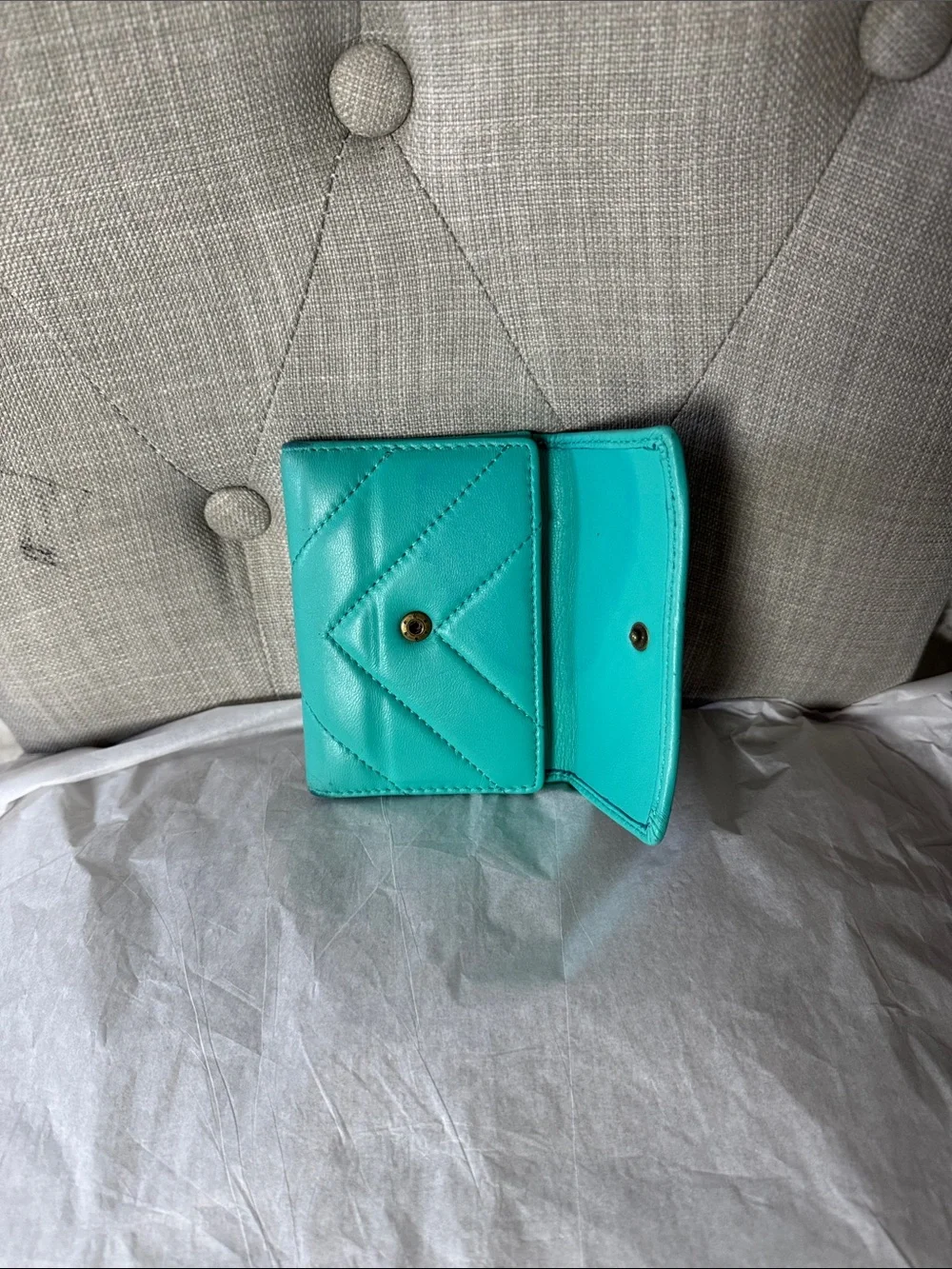 Kurt Geiger Quilted Teal Compact Leather Wallet